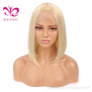 European Remy 613 Blonde lace frontal bob double drawn human hair wig, wholesale popular brazilian human hair ear to ear  wig